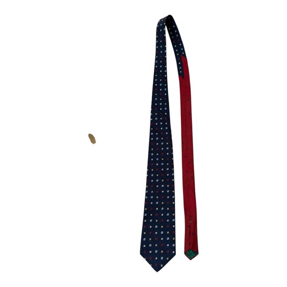 Tommy Hilfiger 100% Silk Tie Navy with Red Yellow Blue Geometric Pattern Made in - Picture 1 of 5